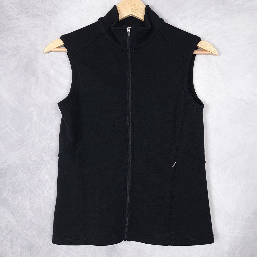 Ibex Vest Womens XS Black Merino Wool Full Zip Pockets Made USA Knit Outdoor